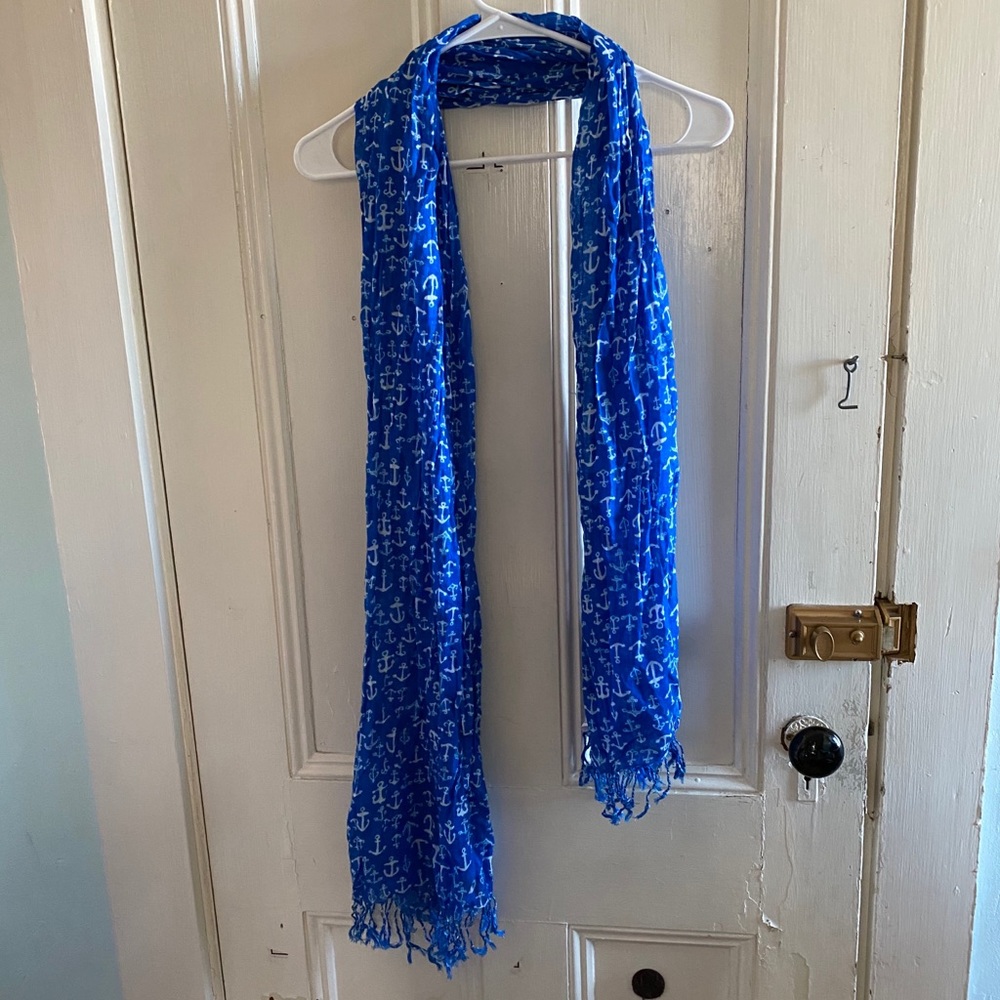 Blue Scarf with White Anchors